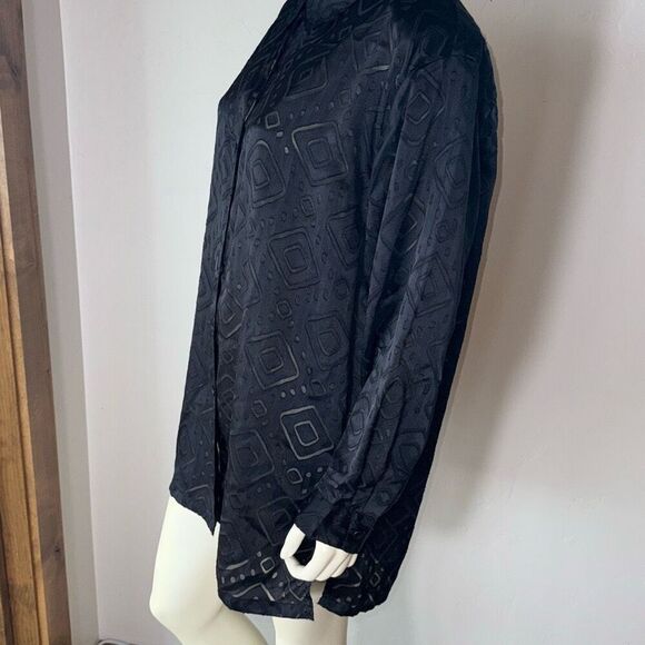 Vintage 80’s 90’s Geometric Sheer Black Oversized Button Down Shirt Size 1X - Picture 14 of 16